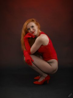 Rebecca Love - in her own red PVC leotard
