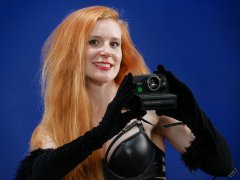 Rebecca Love - in black wetlook bra and shinly black high-waist girdle