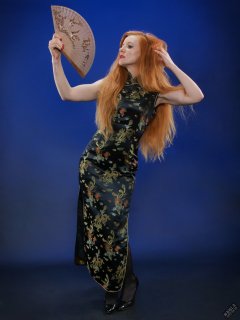 Rebecca Love - In long black cheongsam dress