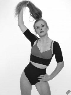 Rebecca Love - fitness set, in posture top, red bra and her own thong-style control briefs