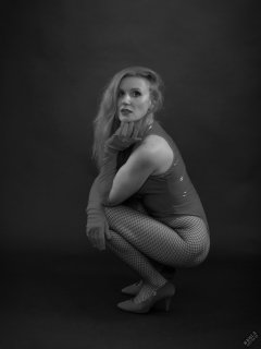 Rebecca Love - in her own red PVC leotard