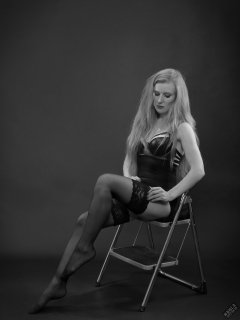 Rebecca Love - in black wetlook bra and shinly black high-waist girdle