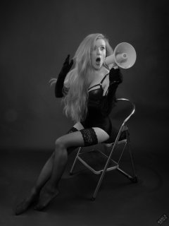 Rebecca Love - in black wetlook bra and shinly black high-waist girdle