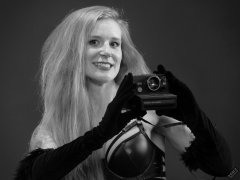 Rebecca Love - in black wetlook bra and shinly black high-waist girdle