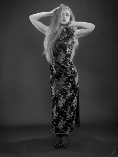 Rebecca Love - In long black cheongsam dress