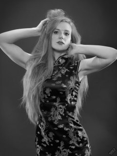 Rebecca Love - In long black cheongsam dress