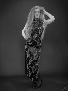 Rebecca Love - In long black cheongsam dress