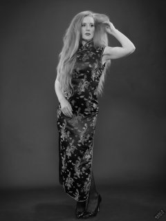 Rebecca Love - In long black cheongsam dress