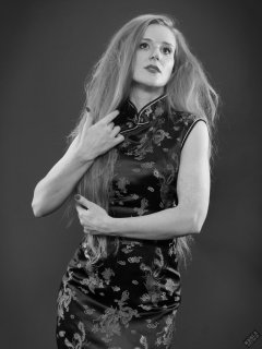 Rebecca Love - In long black cheongsam dress