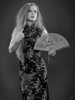 Rebecca Love - In long black cheongsam dress