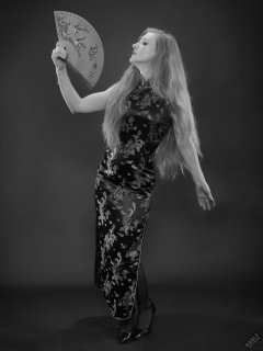 Rebecca Love - In long black cheongsam dress