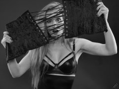 Rebecca Love - in black wetlook bra and shinly black high-waist girdle