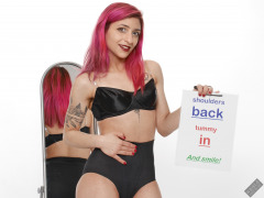 2022-07-02 Mave D performs her vintage fitness routine, modelling black bra top and vintage girdle worn as hotpants