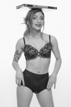 2022-07-02 Mave D models red bra top and snug-fitting control briefs worn as hotpants