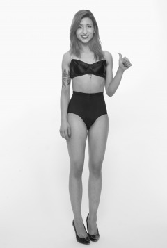 2022-07-02 Mave D performs her vintage fitness routine, modelling black bra top and vintage girdle worn as hotpants