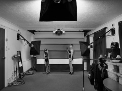 2022-07-02 Mave D models black bra and vintage girdle worn as hotpants, whilst demonstrating the new studio
