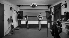 2022-07-02 Mave D models black bra and vintage girdle worn as hotpants, whilst demonstrating the new studio