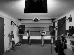2022-07-02 Mave D models black bra and vintage girdle worn as hotpants, whilst demonstrating the new studio
