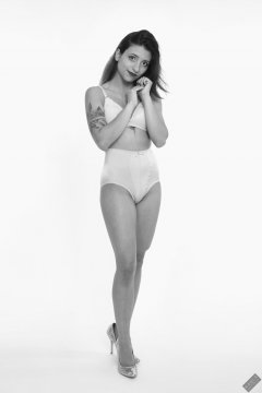 Mave D in matching bra and vintage style pantie-girdle