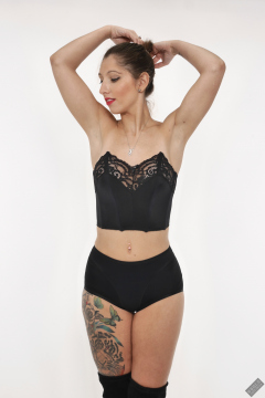 Michelle's Modelling in matching black bra and black control briefs worn as hotpants