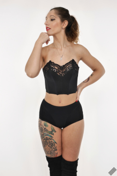 Michelle's Modelling in matching black bra and black control briefs worn as hotpants