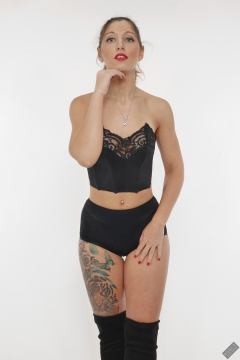 Michelle's Modelling in matching black bra and black control briefs worn as hotpants