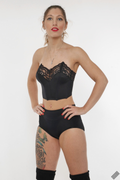 Michelle's Modelling in matching black bra and black control briefs worn as hotpants