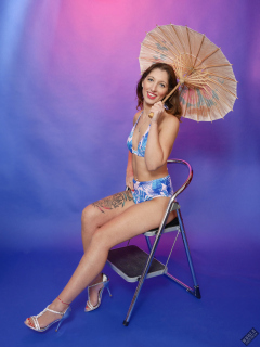 Michelle's Modelling in her own vintage-style blue bikini