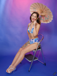Michelle's Modelling in her own vintage-style blue bikini