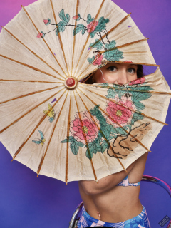 Michelle's Modelling in her own vintage-style blue bikini