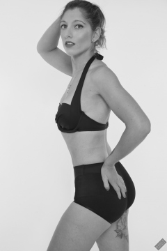 Michelle's Modelling in matching black bra and black control briefs worn as hotpants