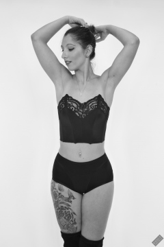 Michelle's Modelling in matching black bra and black control briefs worn as hotpants