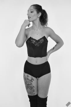 Michelle's Modelling in matching black bra and black control briefs worn as hotpants