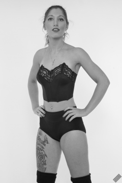 Michelle's Modelling in matching black bra and black control briefs worn as hotpants