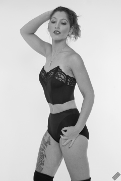 Michelle's Modelling in matching black bra and black control briefs worn as hotpants