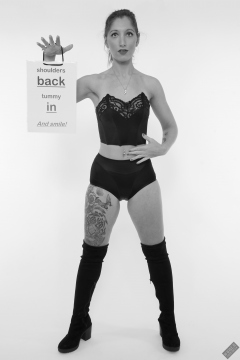Michelle's Modelling in matching black bra and black control briefs worn as hotpants