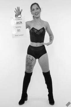 Michelle's Modelling in matching black bra and black control briefs worn as hotpants
