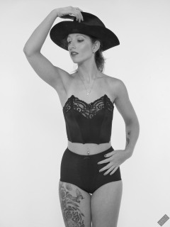 Michelle's Modelling in matching black bra and black control briefs worn as hotpants