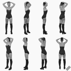 Michelle's Modelling in black strapless bra-top and matching black high-waist girdle, worn as hotpants, c/w tight leather corset-belt