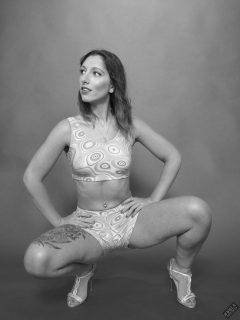 Michelle's Modelling in vintage 60's style two piece pink psychedelic sports outfit