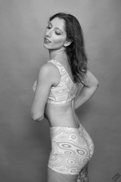 Michelle's Modelling in vintage 60's style two piece pink psychedelic sports outfit