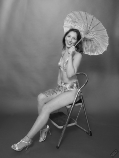 Michelle's Modelling in her own vintage-style blue bikini