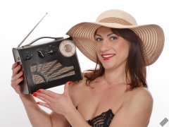 Athena Marie  with Roamer Ten multiband radio, studio shoot 2023-02-04