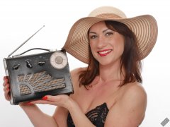Athena Marie  with Roamer Ten multiband radio, studio shoot 2023-02-04