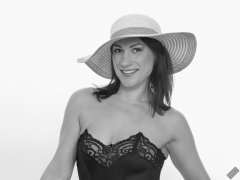 Athena Marie in vintage strapless bra top and high waist pantie girdle worn as hotpants, studio shoot 2023-02-04