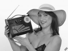 Athena Marie  with Roamer Ten multiband radio, studio shoot 2023-02-04