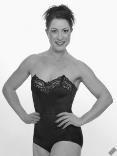 Athena Marie in vintage strapless bra top and high waist pantie girdle worn as hotpants, studio shoot 2023-02-04