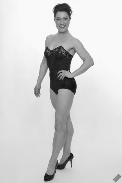 Athena Marie in vintage strapless bra top and high waist pantie girdle worn as hotpants, studio shoot 2023-02-04