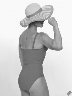 Athena Marie in her own vintage style swimsuit, studio shoot 2023-02-04