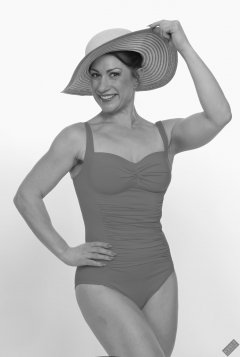 Athena Marie in her own vintage style swimsuit, studio shoot 2023-02-04
